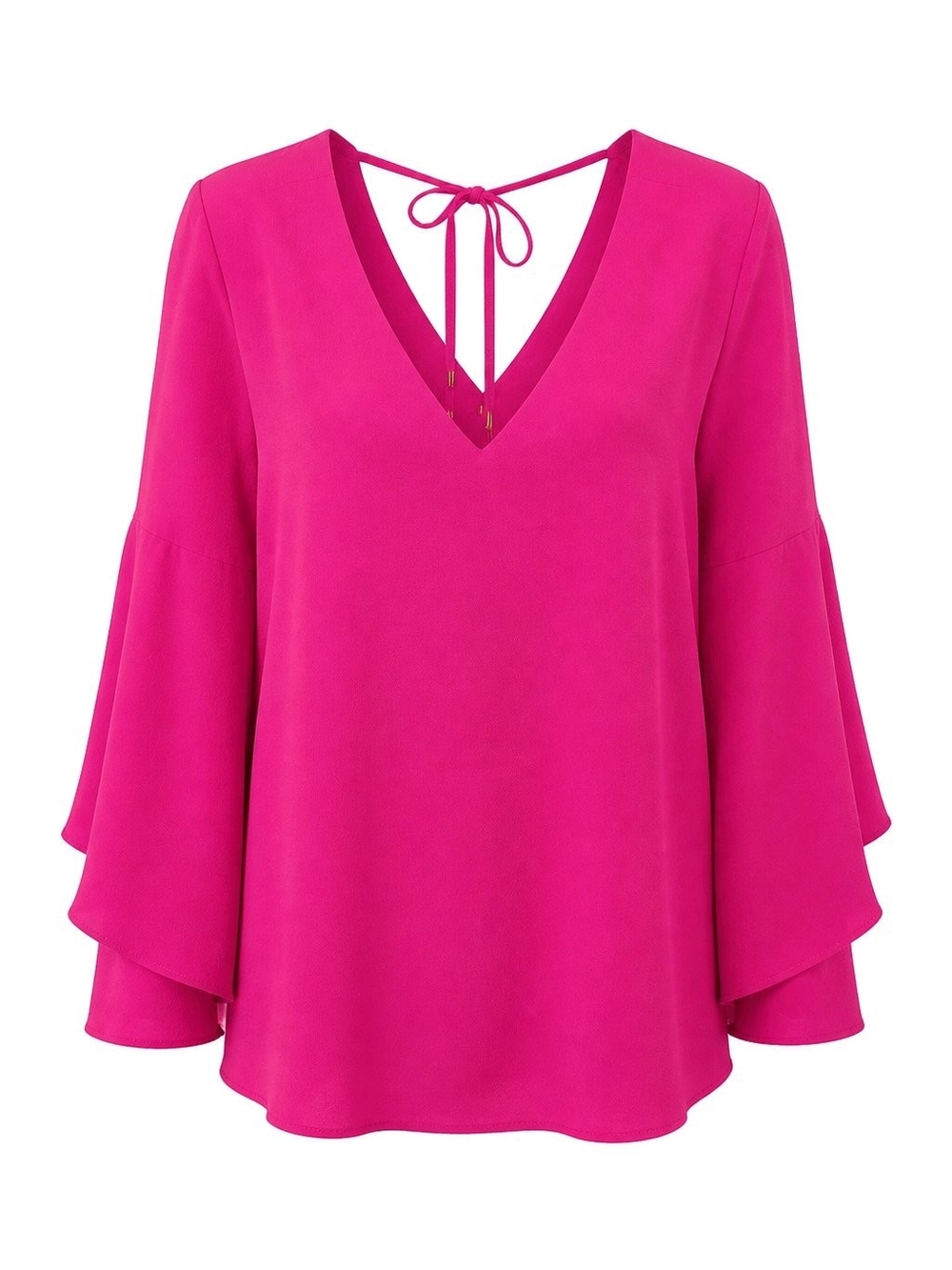 Trina Turk M/L Hot Pink V-Neck Bell Sleeve Blouse